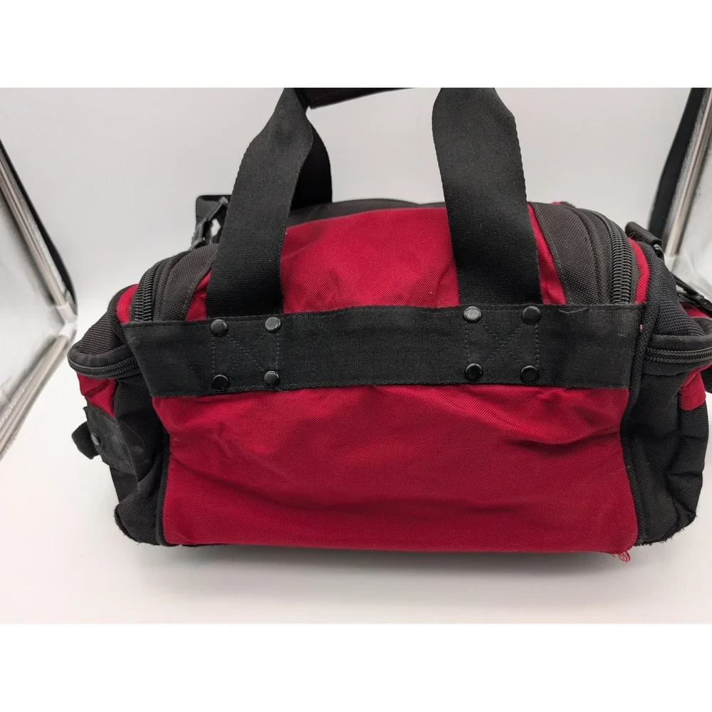 Eddie Bauer Small Canvas Duffel Bag Red Black Travel Gym Carry On Shoulder Strap